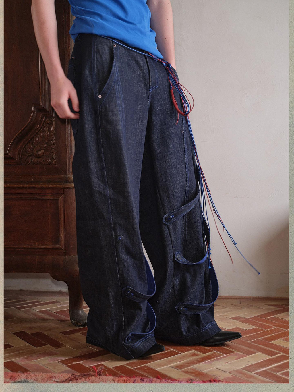 soknot Indigo Washed Dark Navy Wide Leg Relaxed Fit Men's Denim Loose Jeans