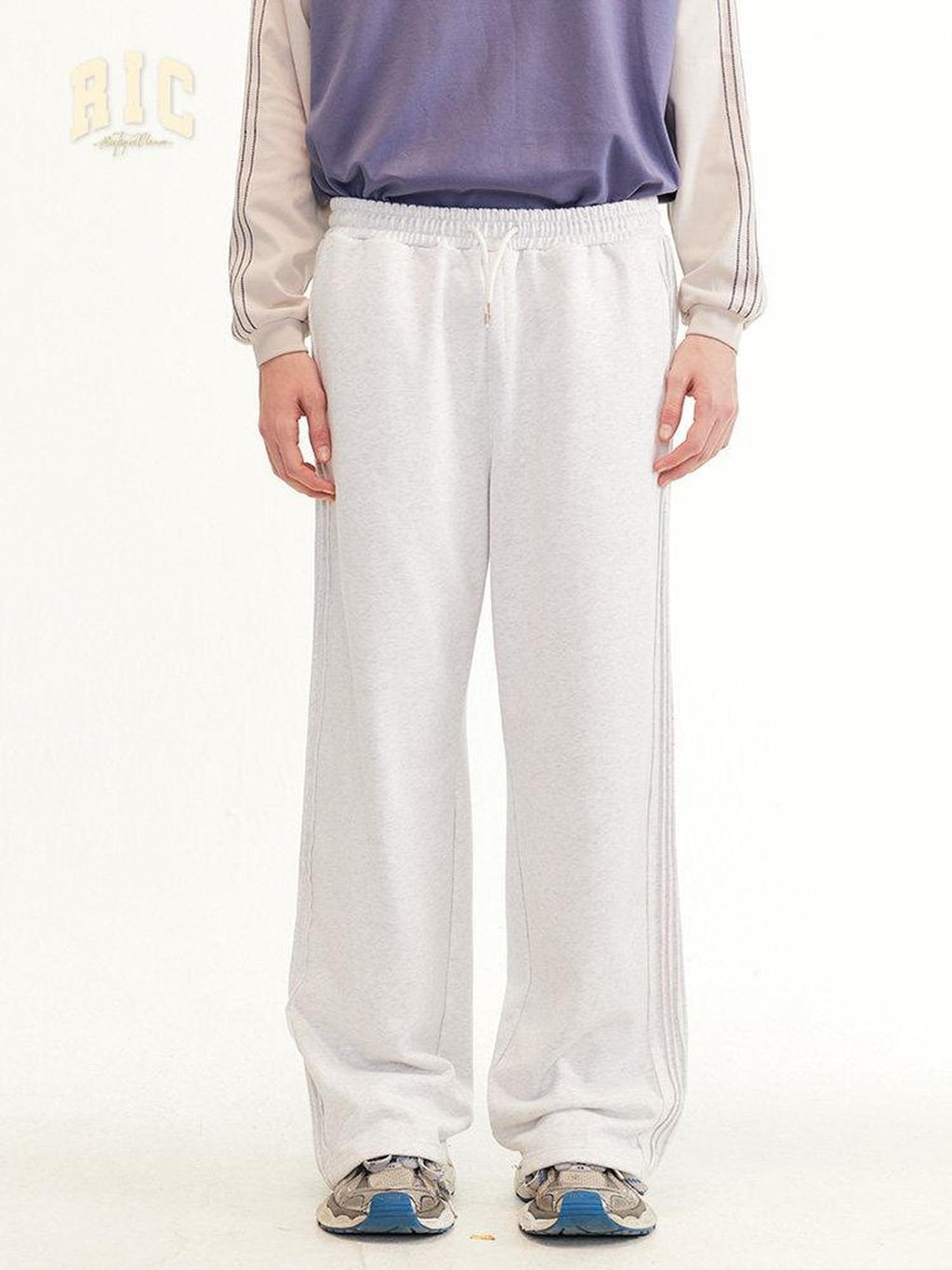 RickyisClown Black Striped Side Pleat Chinese Streetwear Men's Cotton Blend Sweatpants