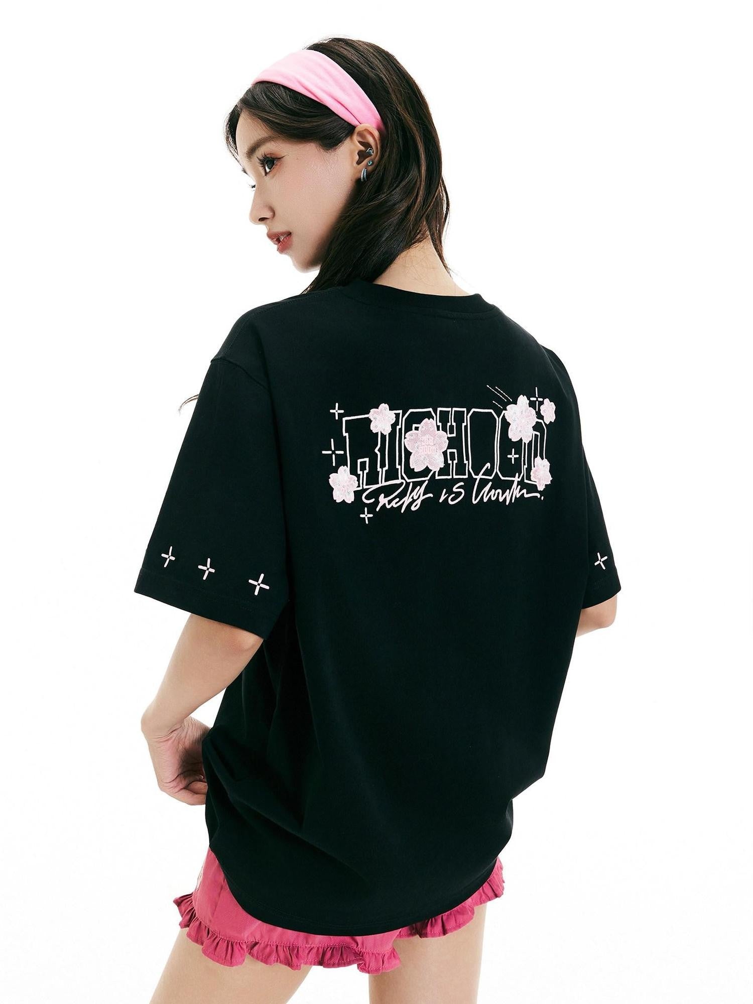 RickyisClown Cherry Blossom Embroidered Men's Quick Dry Short Sleeve T-shirts