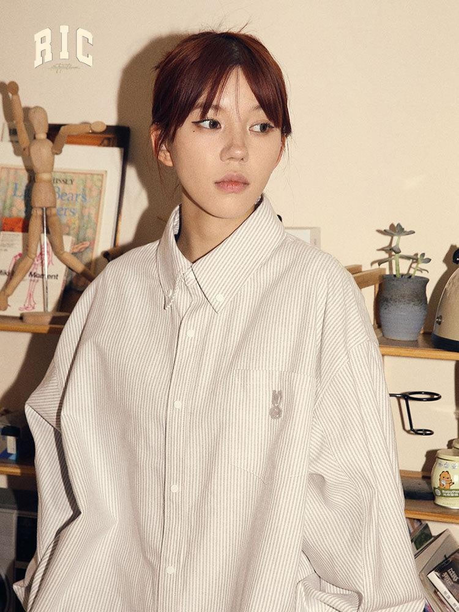 RickyisClown Pink Swirl Rabbit Embroidery Long Sleeve Chinese Street Men's Striped Shirts