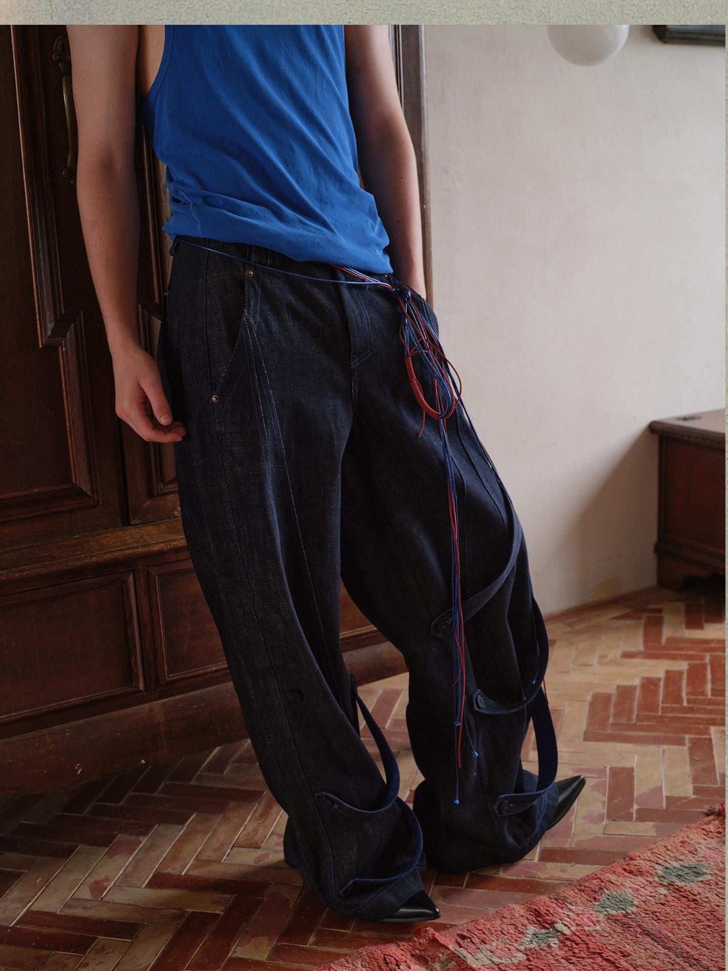 soknot Indigo Washed Dark Navy Wide Leg Relaxed Fit Men's Denim Loose Jeans