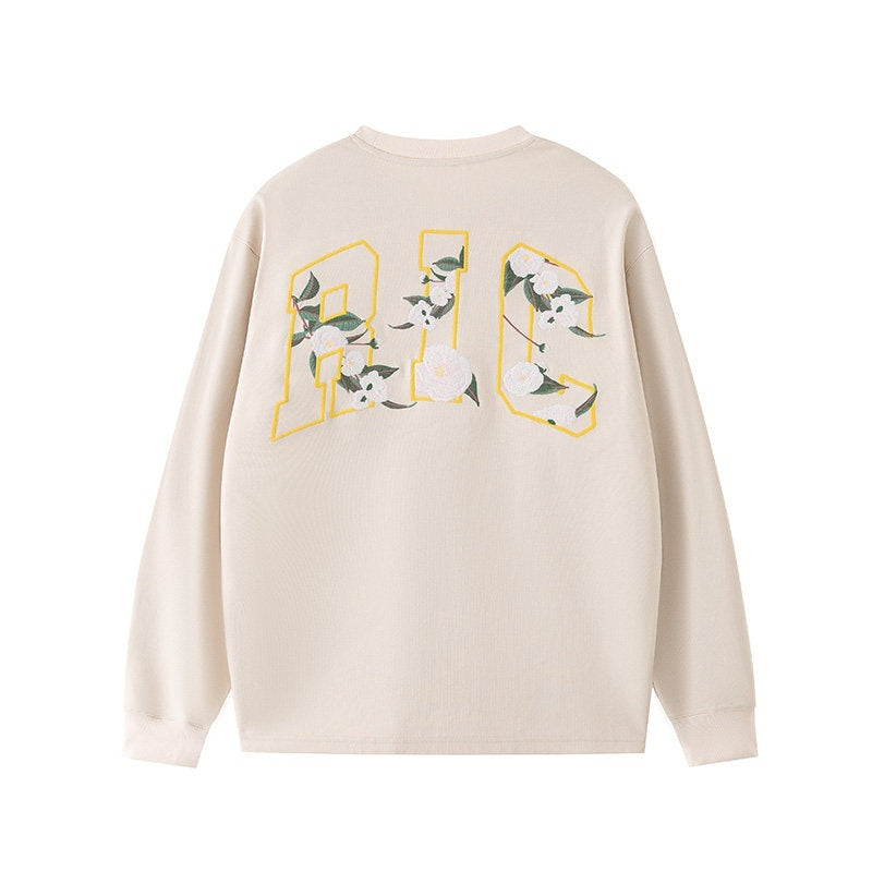 RickyisClown_Camellia_Floral_Print_Versatile_Crew_Neck_Men's_Long_Sleeve_T-shirts_MISSTT