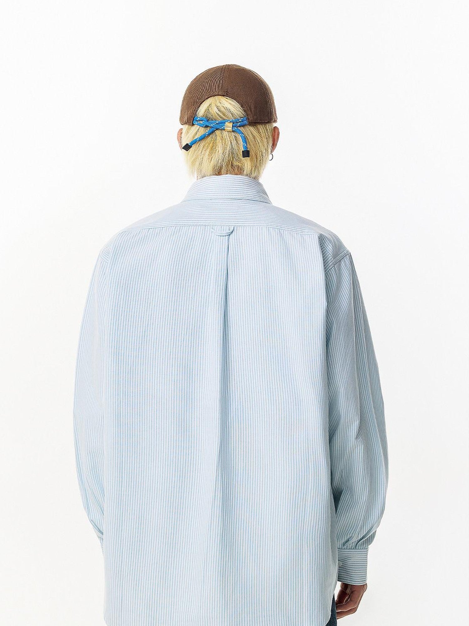 RickyisClown Pink Swirl Rabbit Embroidery Long Sleeve Chinese Street Men's Striped Shirts