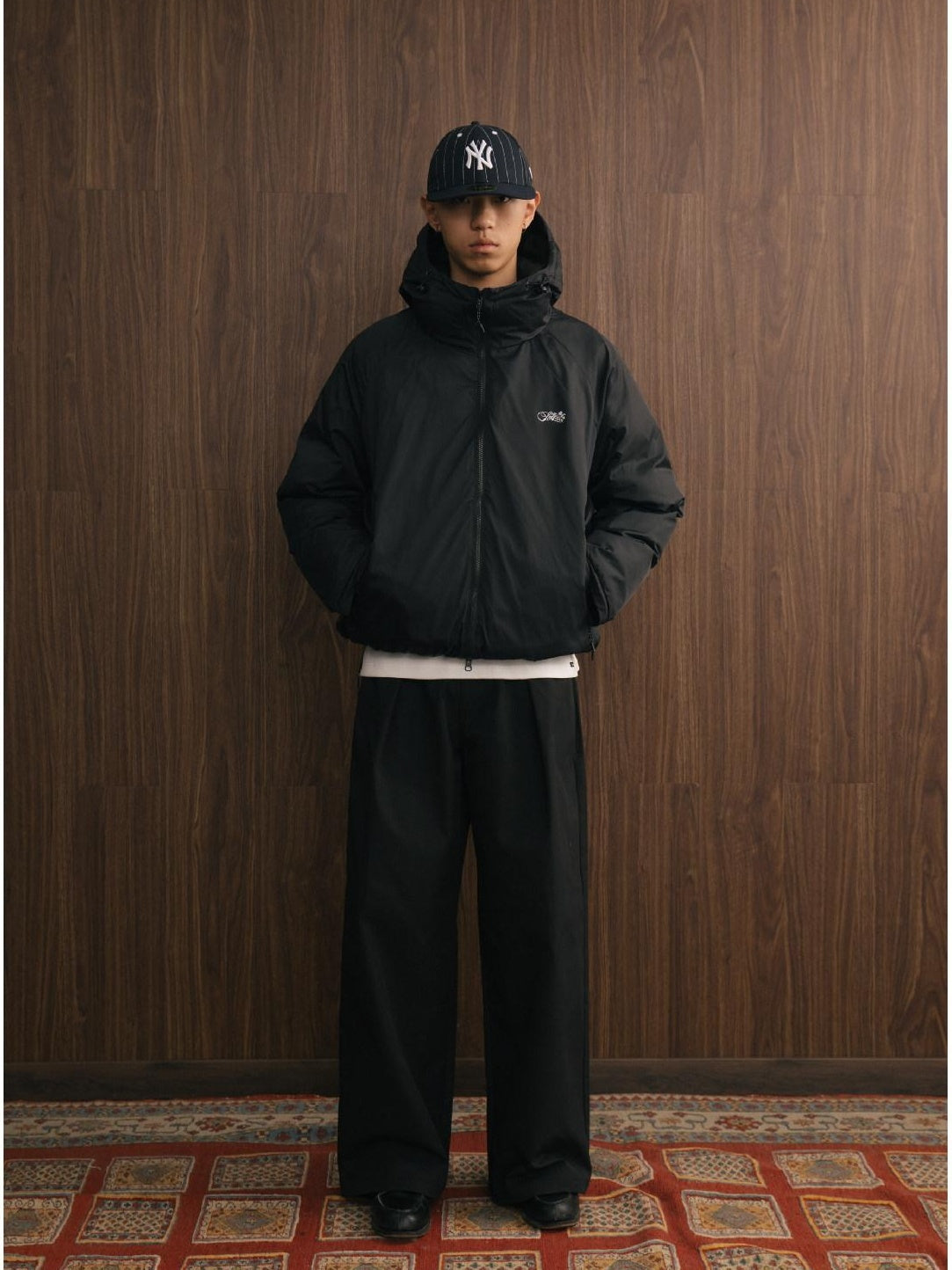 SUPERTOFU Warm Thick Hooded Loose Fit Youth Casual Zipper Solid Black Blush Puffer Jackets