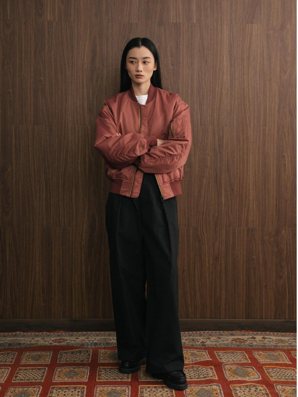 SUPERTOFU Warm Thick Salmon Striped Baseball Collar Cuffed Sleeves Unisex Bomber Jackets