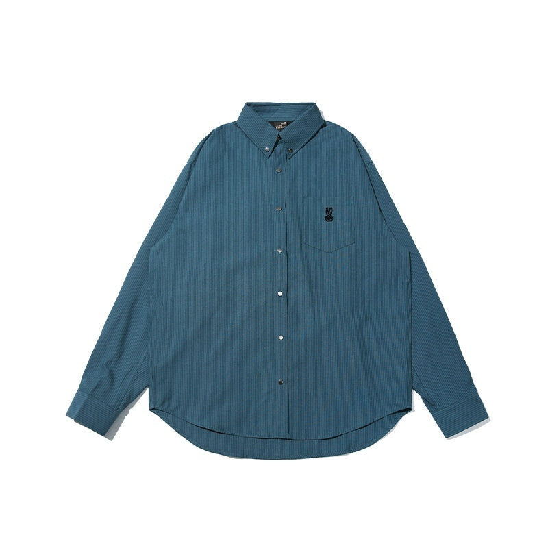 RickyisClown_Pink_Swirl_Rabbit_Embroidery_Long_Sleeve_Chinese_Street_Men's_Striped_Shirts_MISSTT