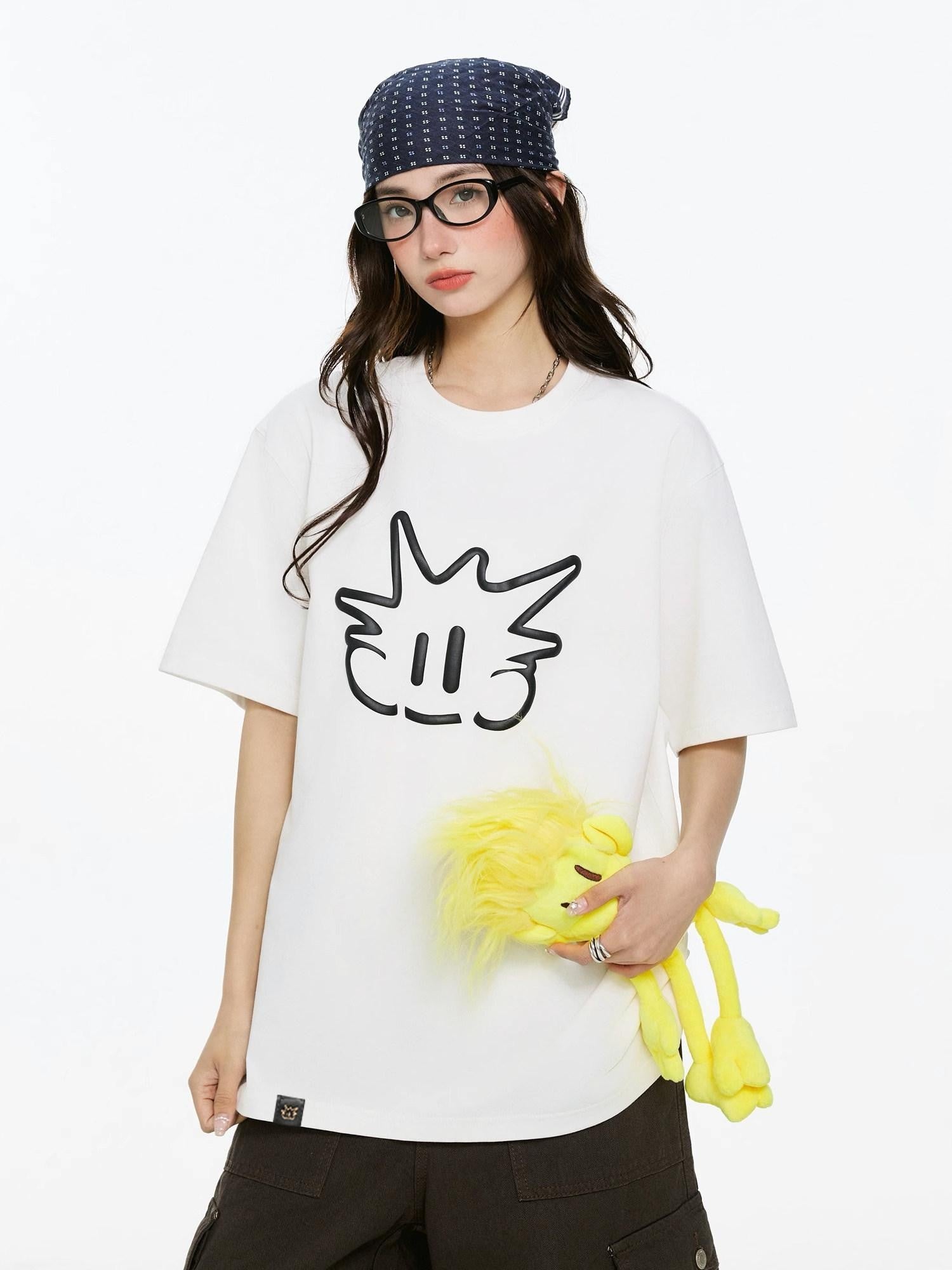 RickyisClown Cartoon Pineapple Head Print Loose Men's Cotton Quick Dry Short Sleeve T-shirts