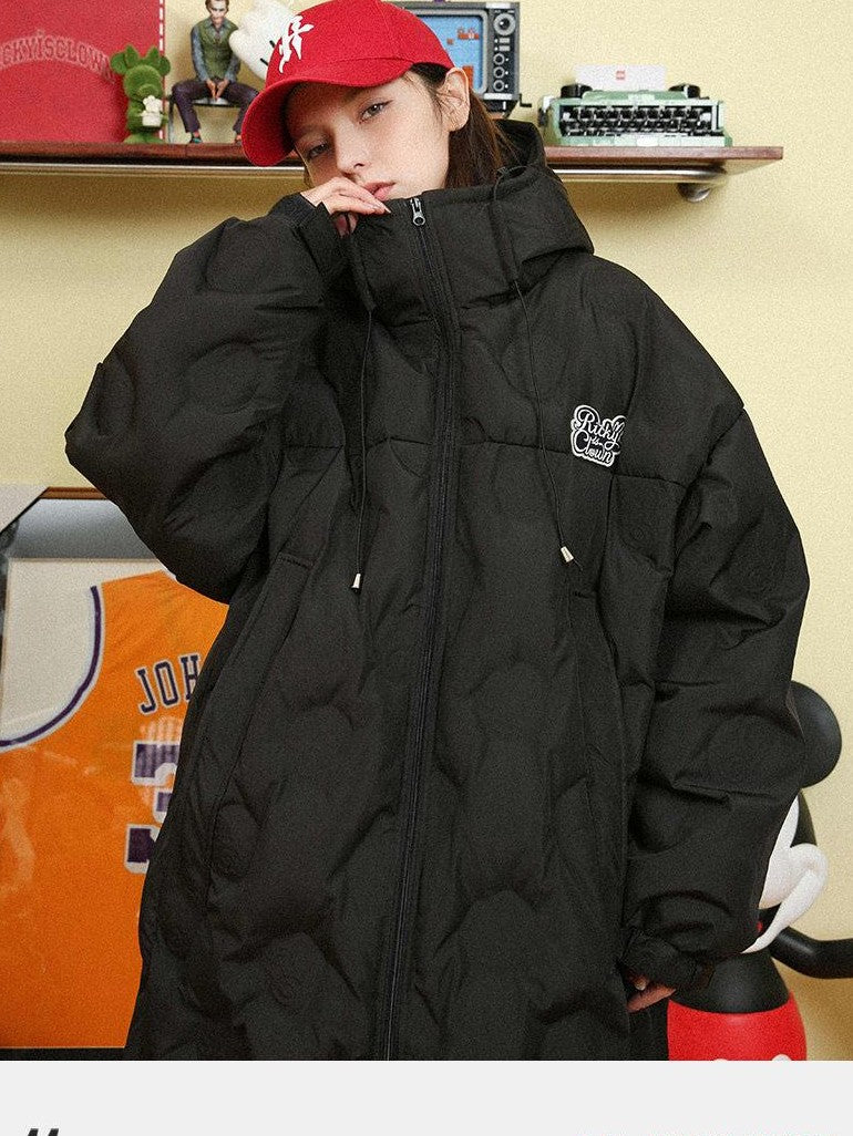 RickyisClown Hooded Bonded Embossed Mid Length Men's Polyester White Duck Down Down Jackets