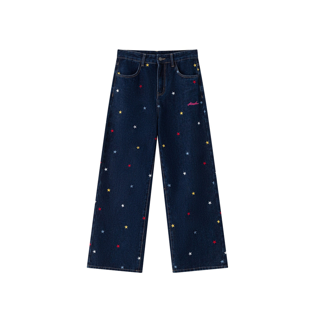 RickyisClown_Washed_Blue_Star_Embroidered_Loose_Men's_Denim_Straight_Jeans_MISSTT