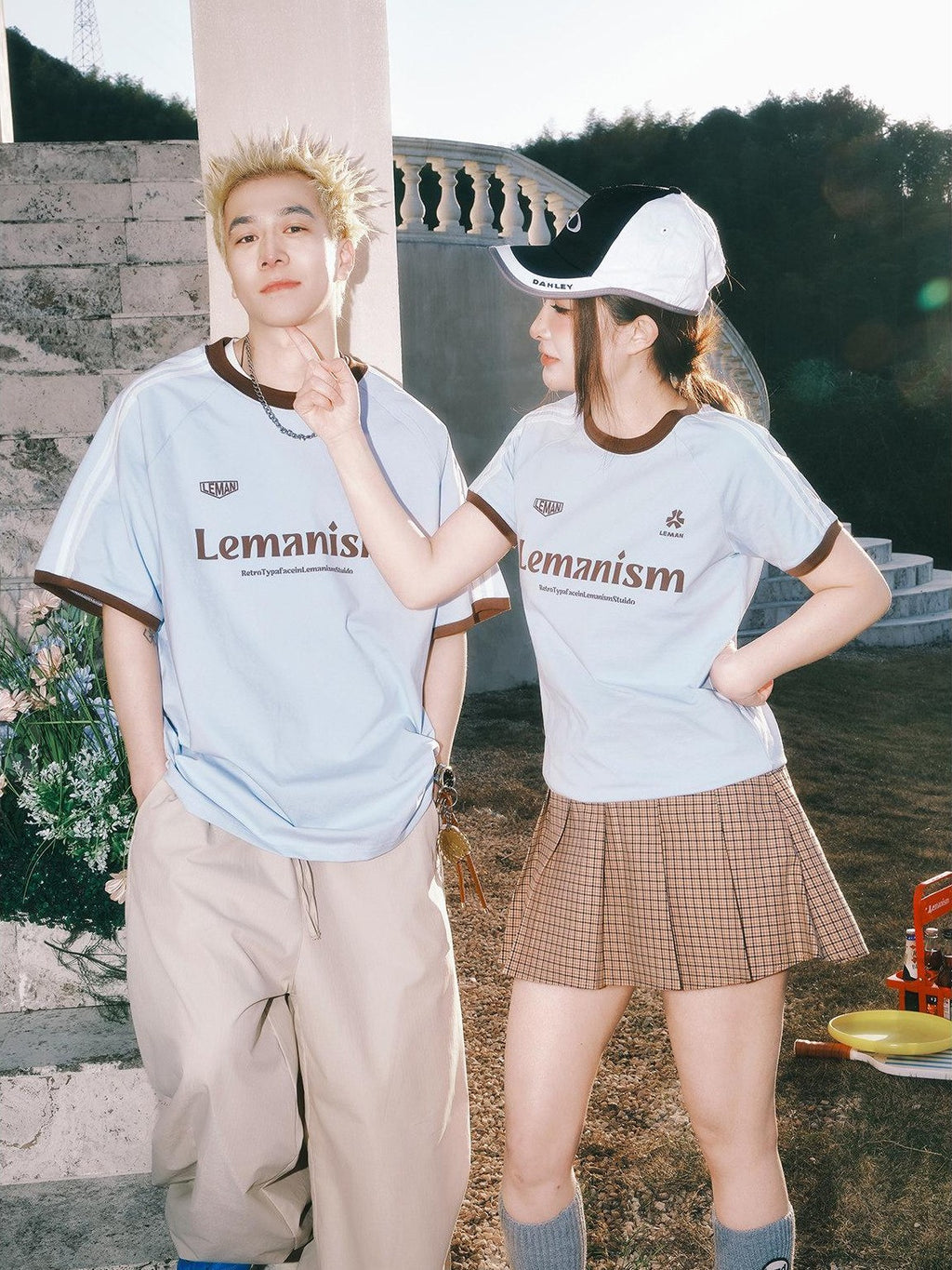 lemanism American Contrast Colorblock Striped Men's Short Sleeve T-shirts