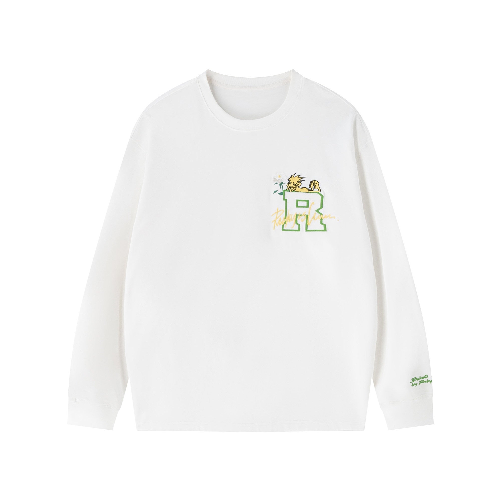 RickyisClown_Pineapple_Head_Embroidered_Loose_Men's_Cotton_Blend_Long_Sleeve_T-shirts_MISSTT