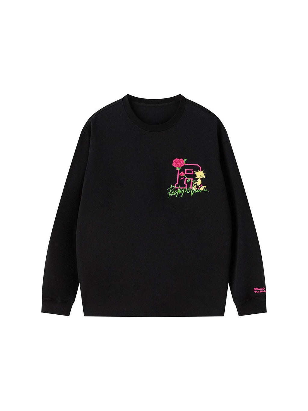 RickyisClown Pineapple Head Embroidered Loose Men's Cotton Blend Long Sleeve T-shirts