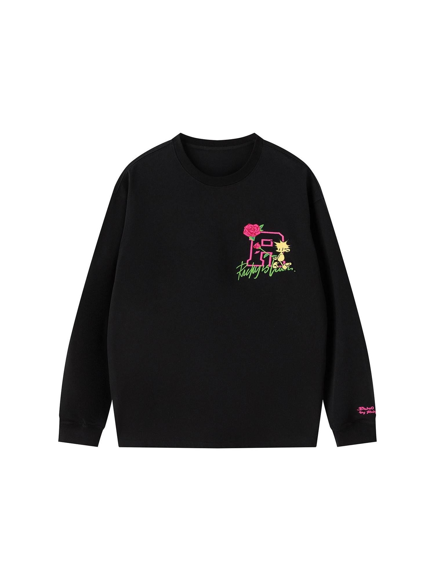 RickyisClown Pineapple Head Embroidered Loose Men's Cotton Blend Long Sleeve T-shirts