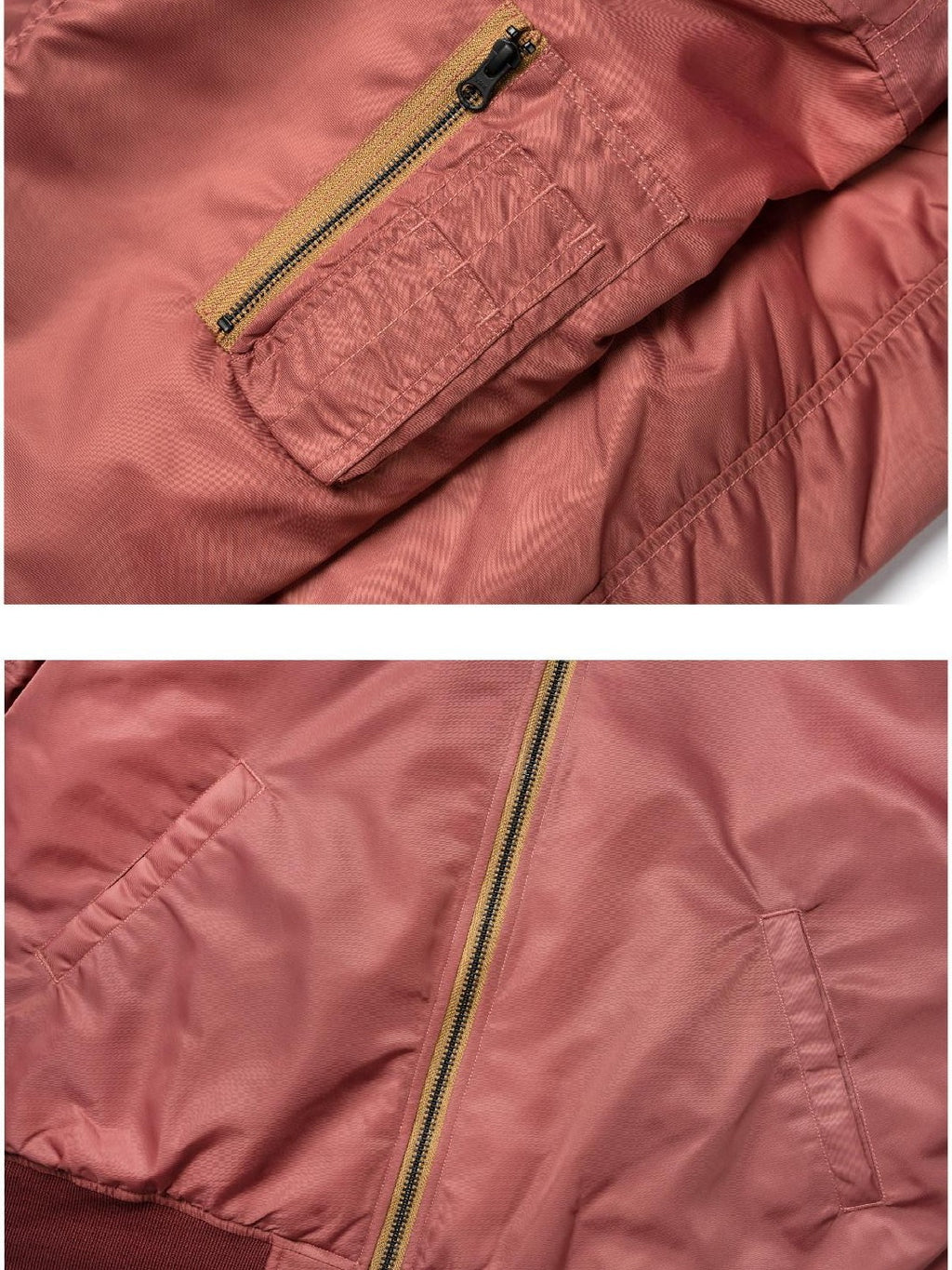SUPERTOFU Warm Thick Salmon Striped Baseball Collar Cuffed Sleeves Unisex Bomber Jackets