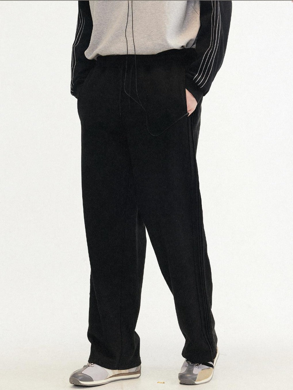 RickyisClown Black Striped Side Pleat Chinese Streetwear Men's Cotton Blend Sweatpants