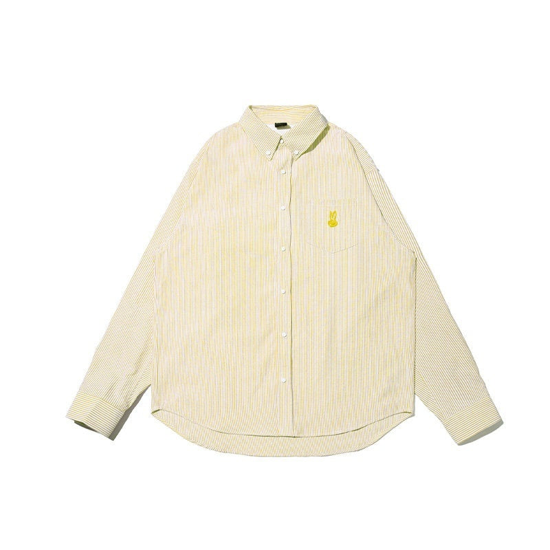 RickyisClown_Pink_Swirl_Rabbit_Embroidery_Long_Sleeve_Chinese_Street_Men's_Striped_Shirts_MISSTT