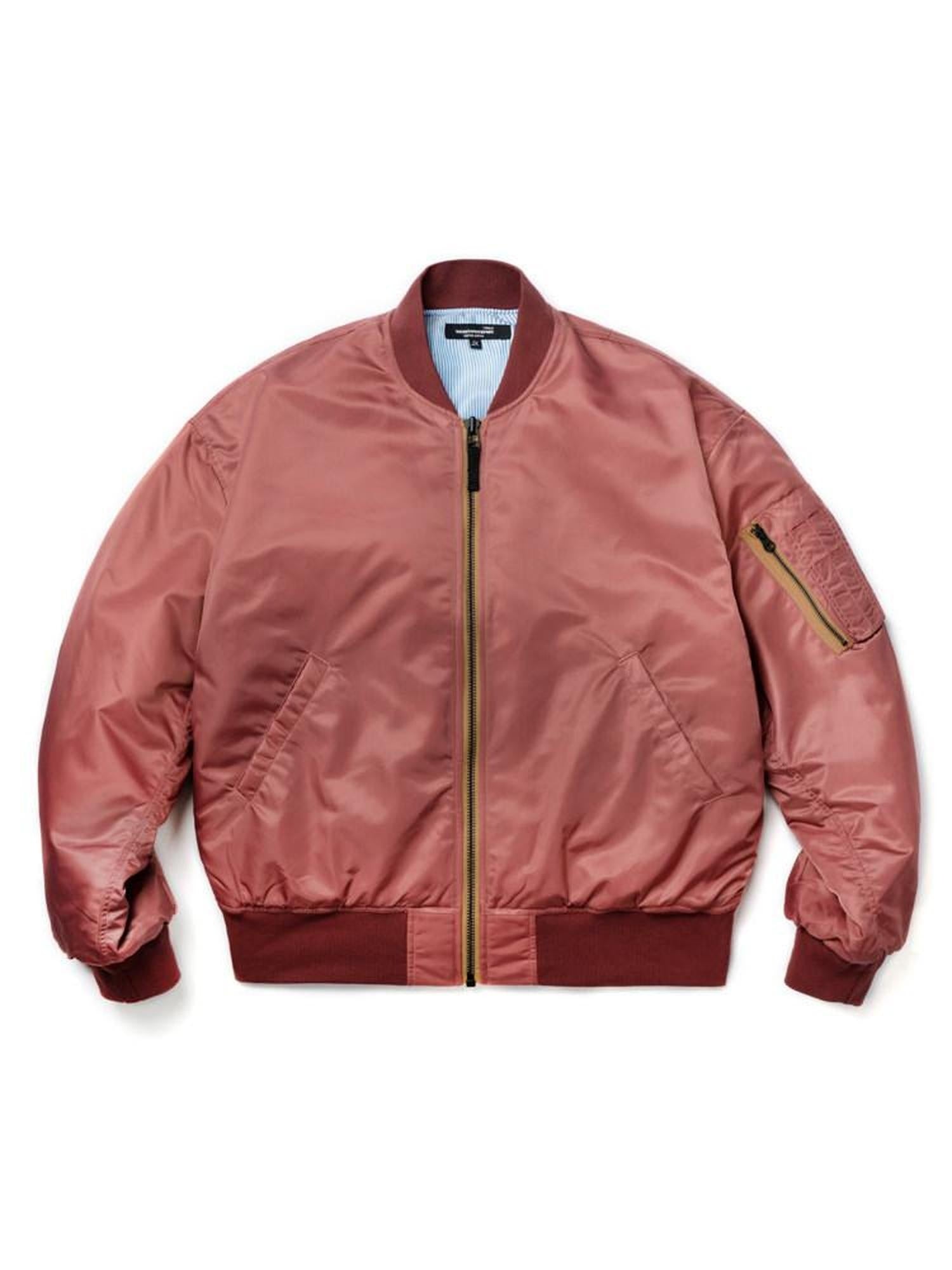 SUPERTOFU Warm Thick Salmon Striped Baseball Collar Cuffed Sleeves Unisex Bomber Jackets