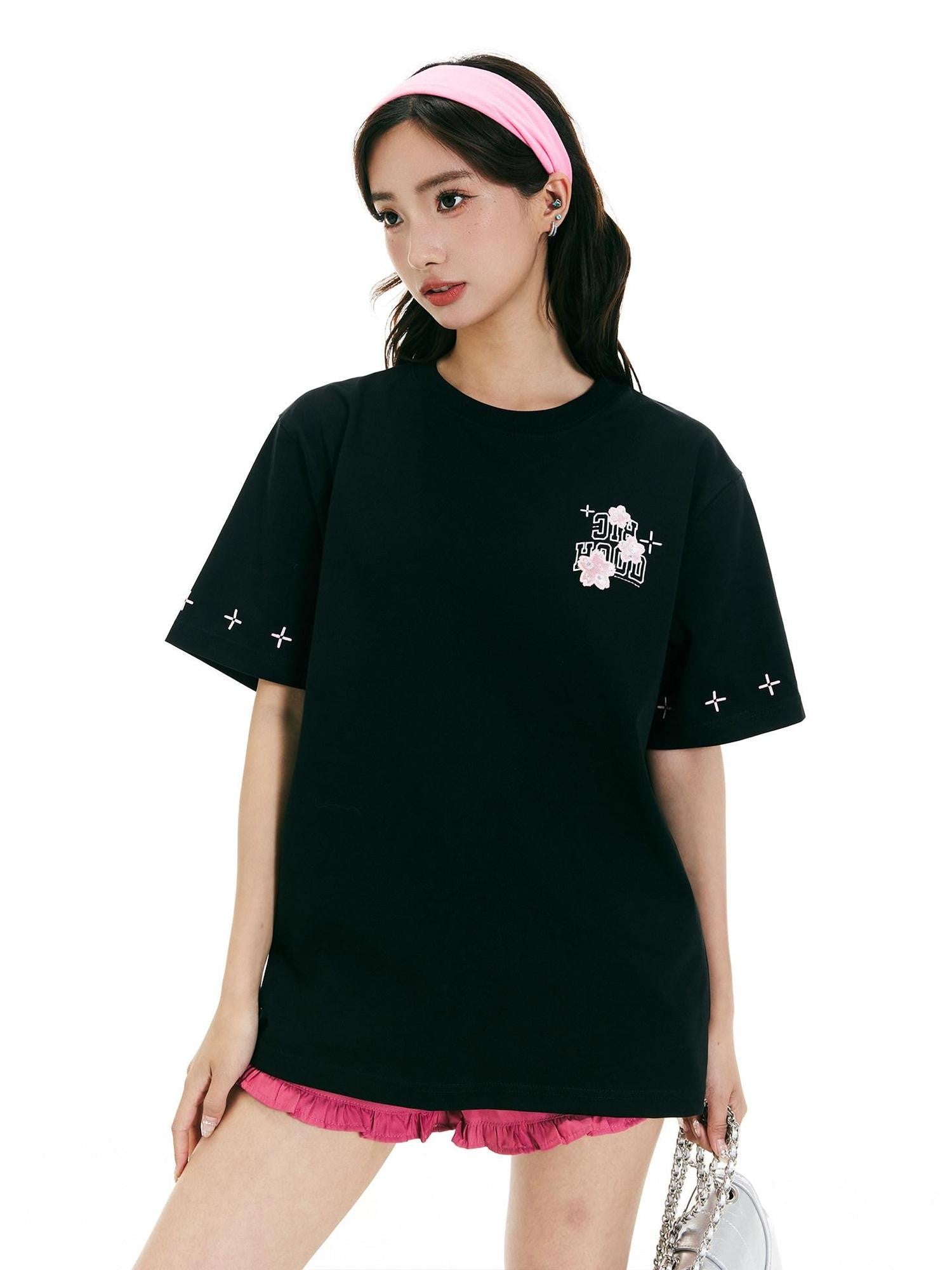 RickyisClown Cherry Blossom Embroidered Men's Quick Dry Short Sleeve T-shirts