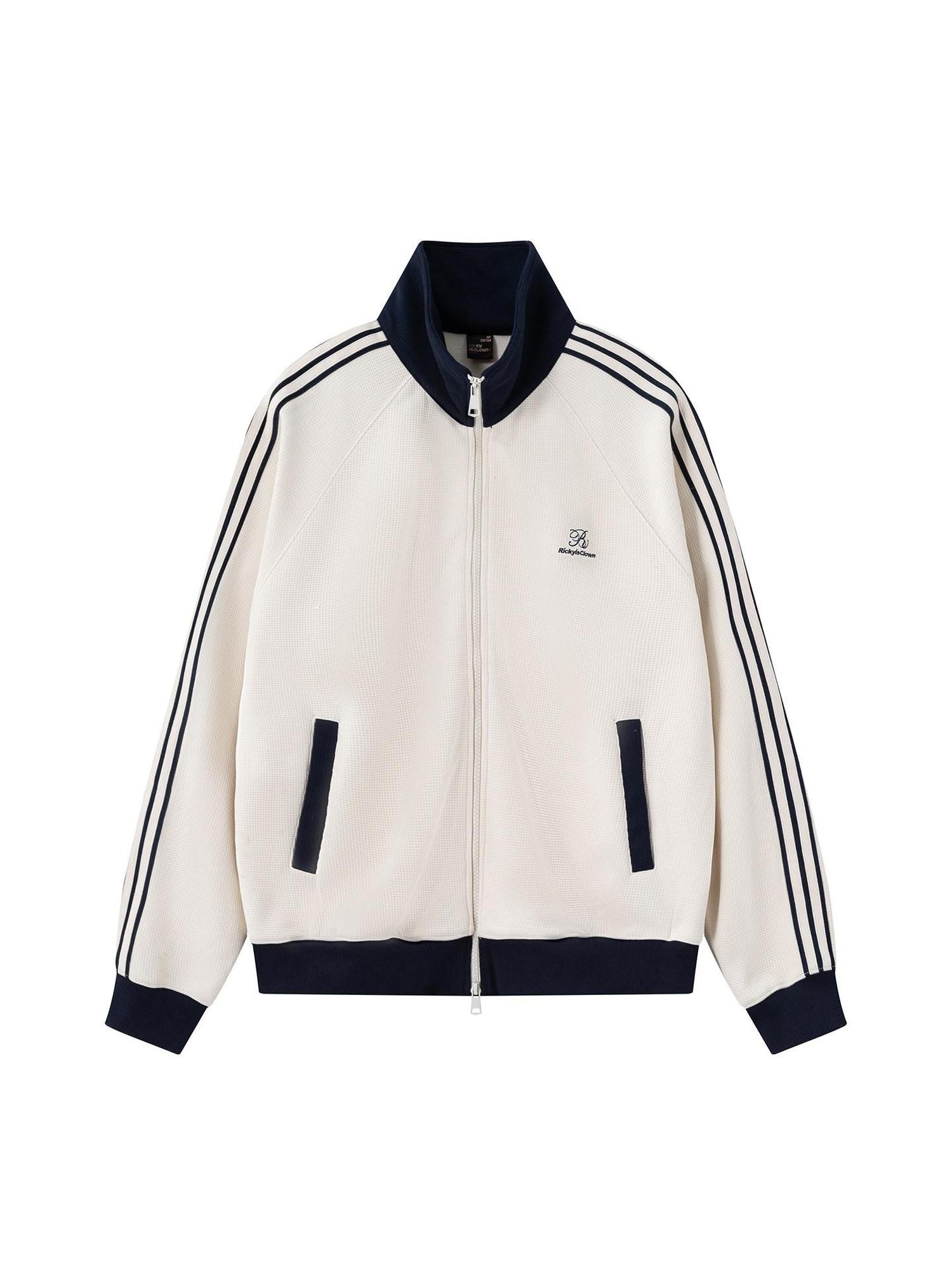 RickyisClown Colorblock Waffle Knit Men's Sporty American Harrington Jackets