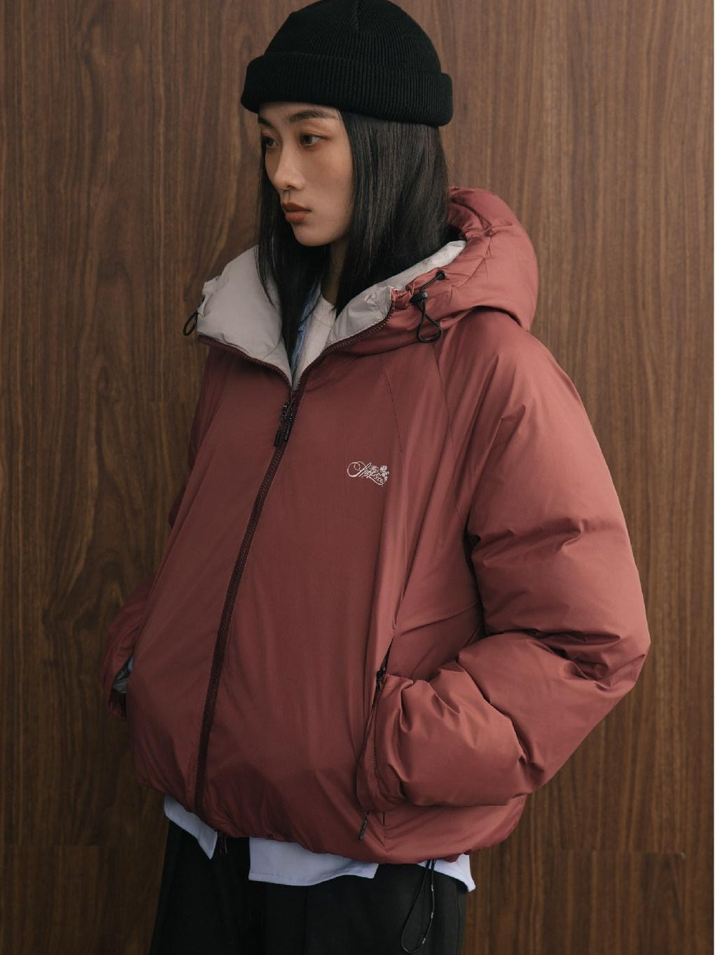 SUPERTOFU Warm Thick Hooded Loose Fit Youth Casual Zipper Solid Black Blush Puffer Jackets