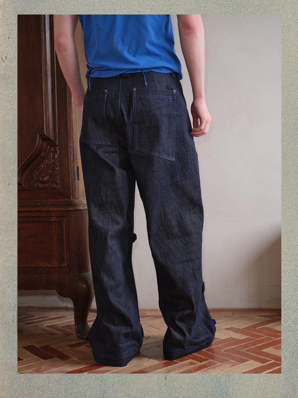 soknot Indigo Washed Dark Navy Wide Leg Relaxed Fit Men's Denim Loose Jeans
