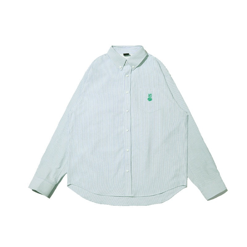 RickyisClown_Pink_Swirl_Rabbit_Embroidery_Long_Sleeve_Chinese_Street_Men's_Striped_Shirts_MISSTT