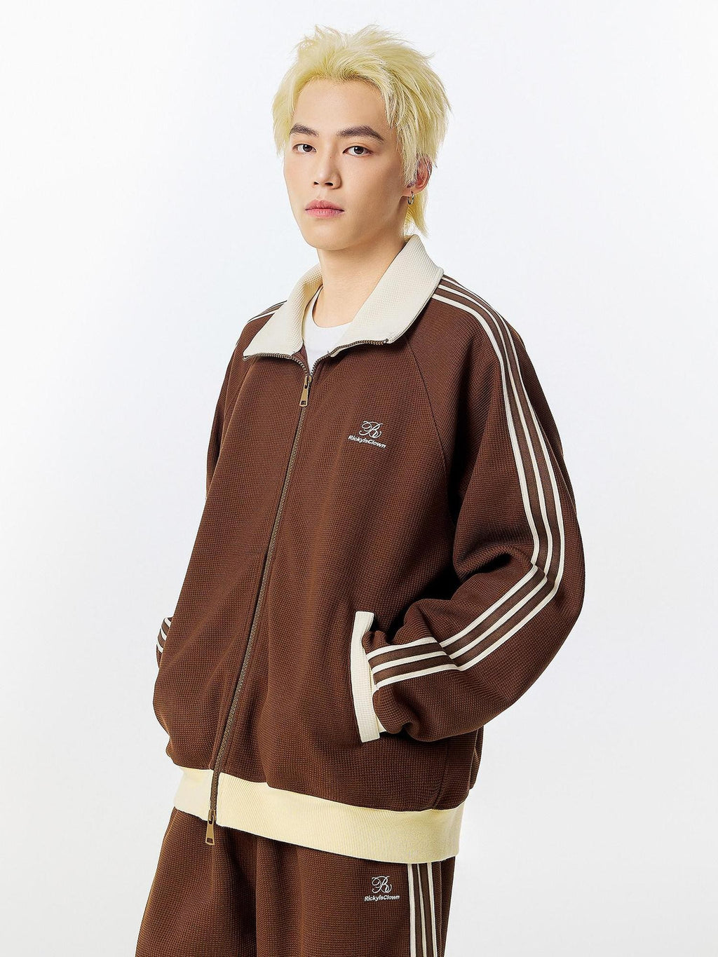 RickyisClown Colorblock Waffle Knit Men's Sporty American Harrington Jackets