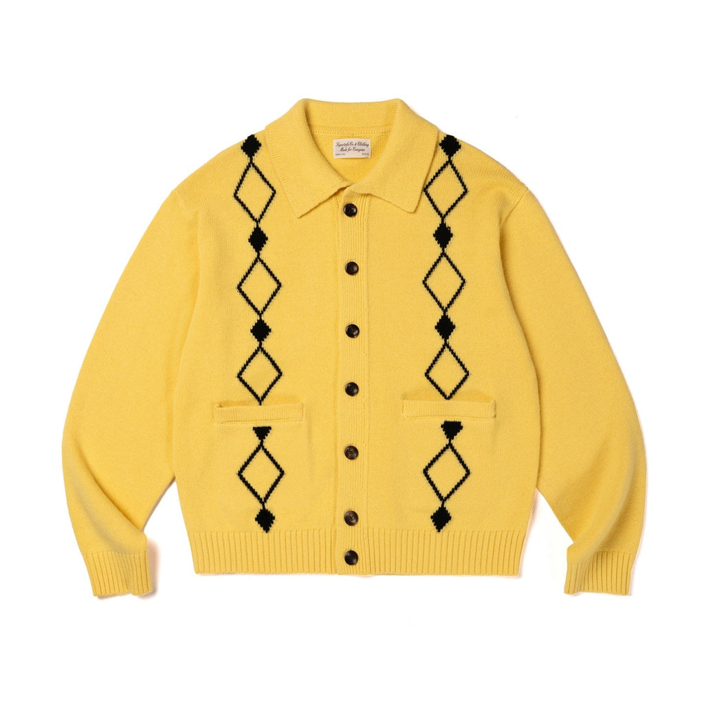 SUPERTOFU_100%_Wool_Jacquard_Polo_Collar_Button_Pocket_Loose_Fit_Unisex_Cardigans_MISSTT