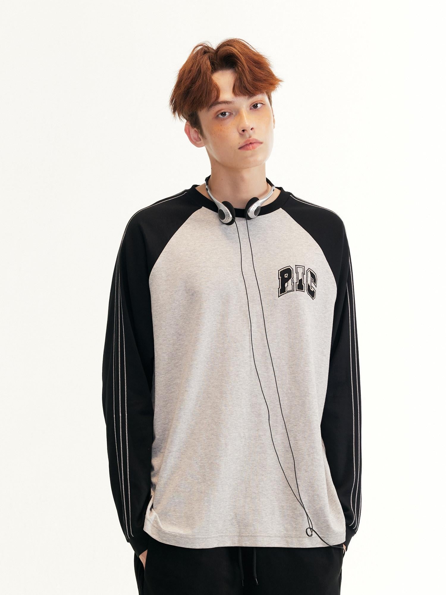 RickyisClown Colorblock Patchwork Applique Raglan Men's Cotton Blend Long Sleeve T-shirts