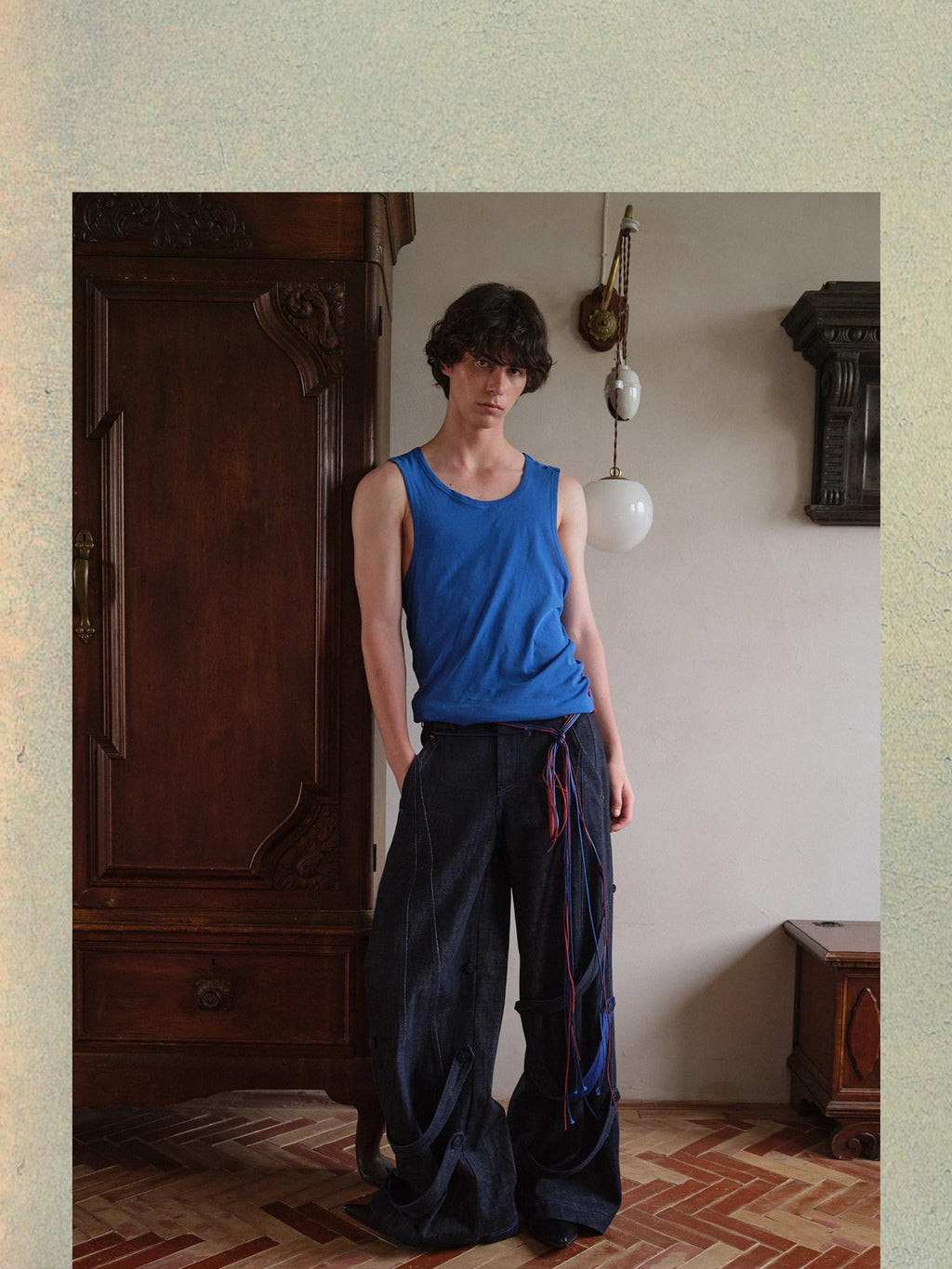 soknot Indigo Washed Dark Navy Wide Leg Relaxed Fit Men's Denim Loose Jeans