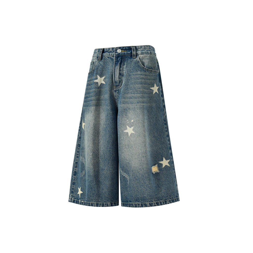 lemanism_Star_Print_Seven_Point_Cropped_Casual_Couple_Men's_Denim_Loose_Jeans_MISSTT