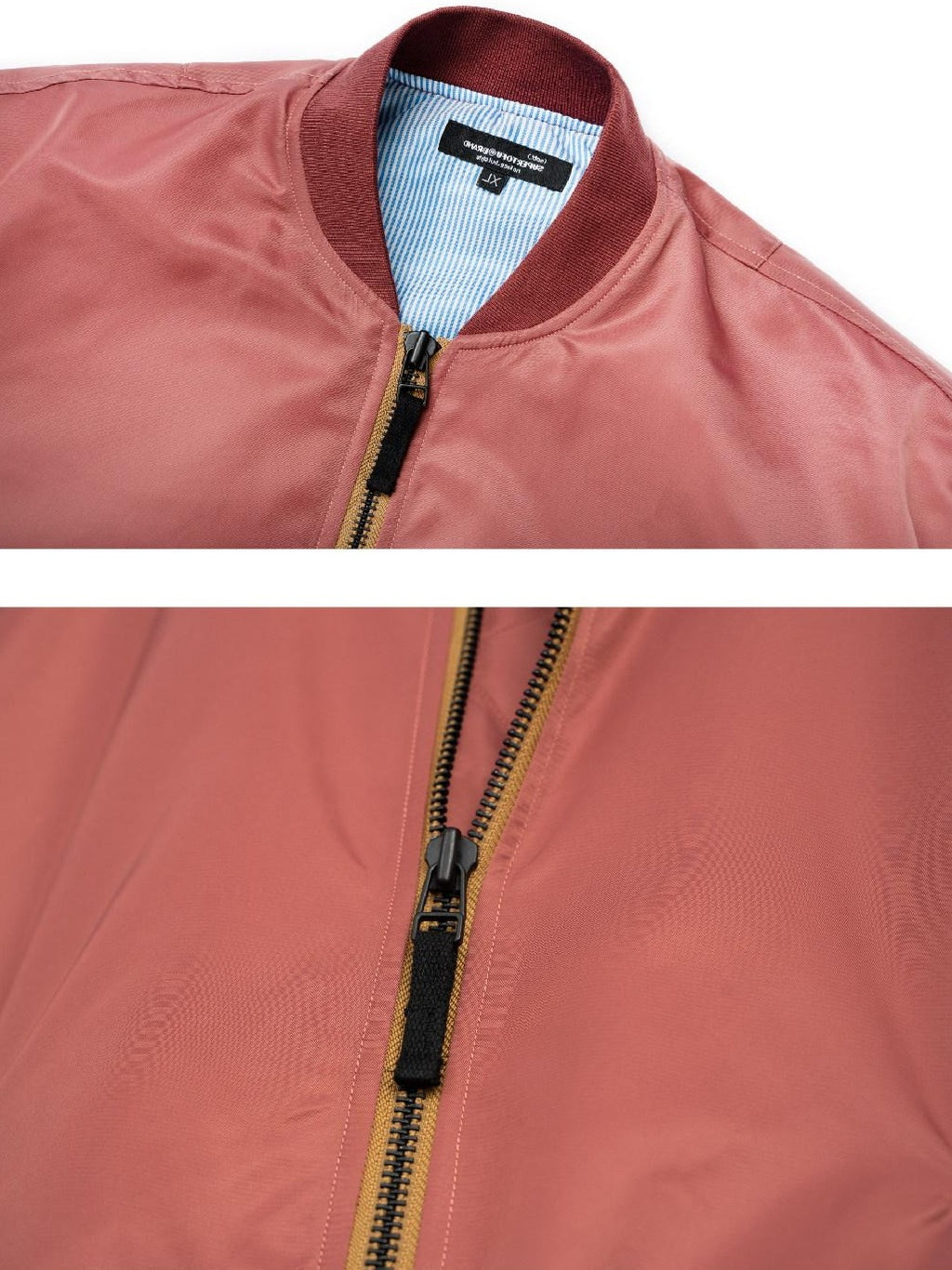 SUPERTOFU Warm Thick Salmon Striped Baseball Collar Cuffed Sleeves Unisex Bomber Jackets