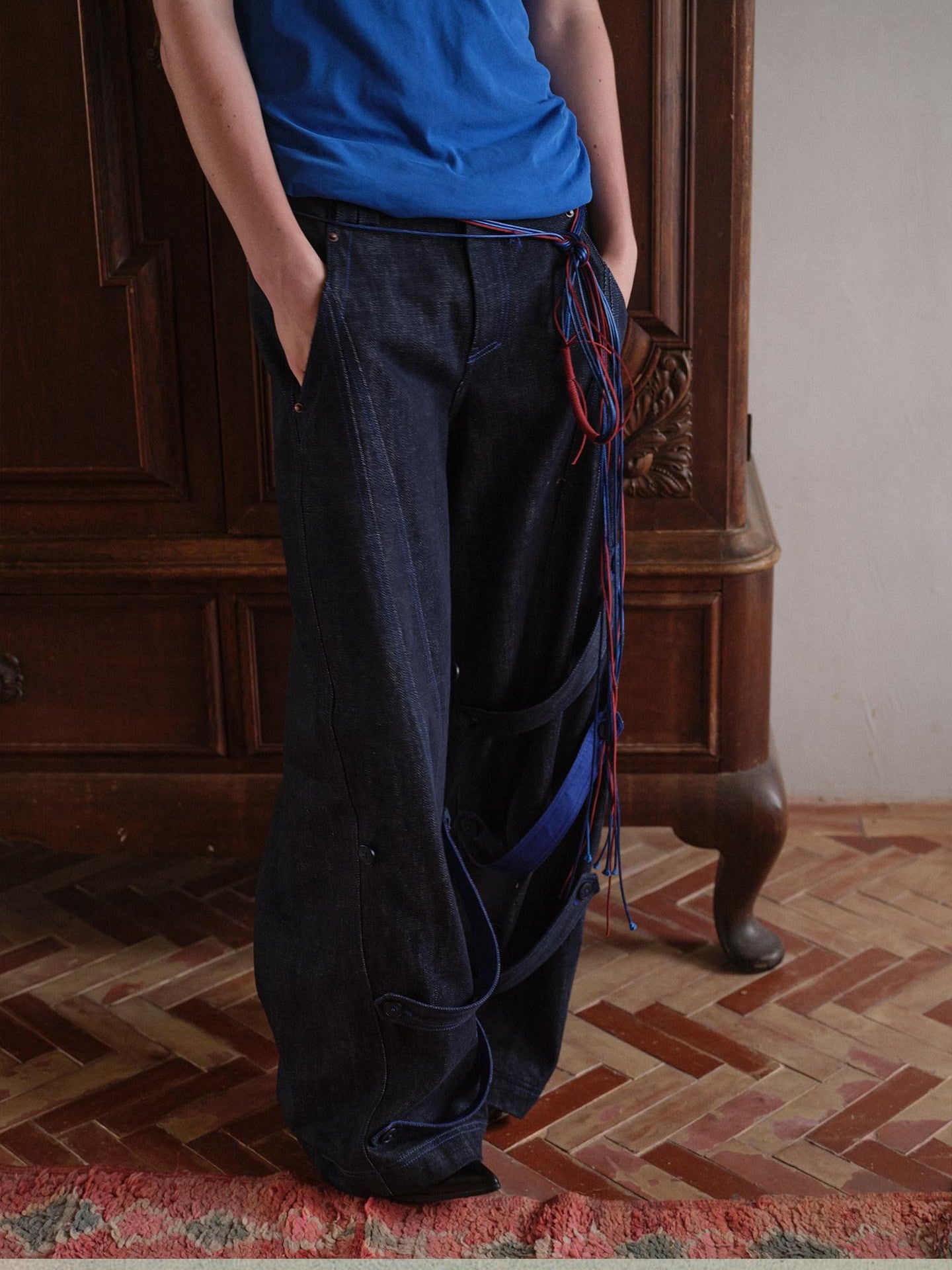 soknot Indigo Washed Dark Navy Wide Leg Relaxed Fit Men's Denim Loose Jeans