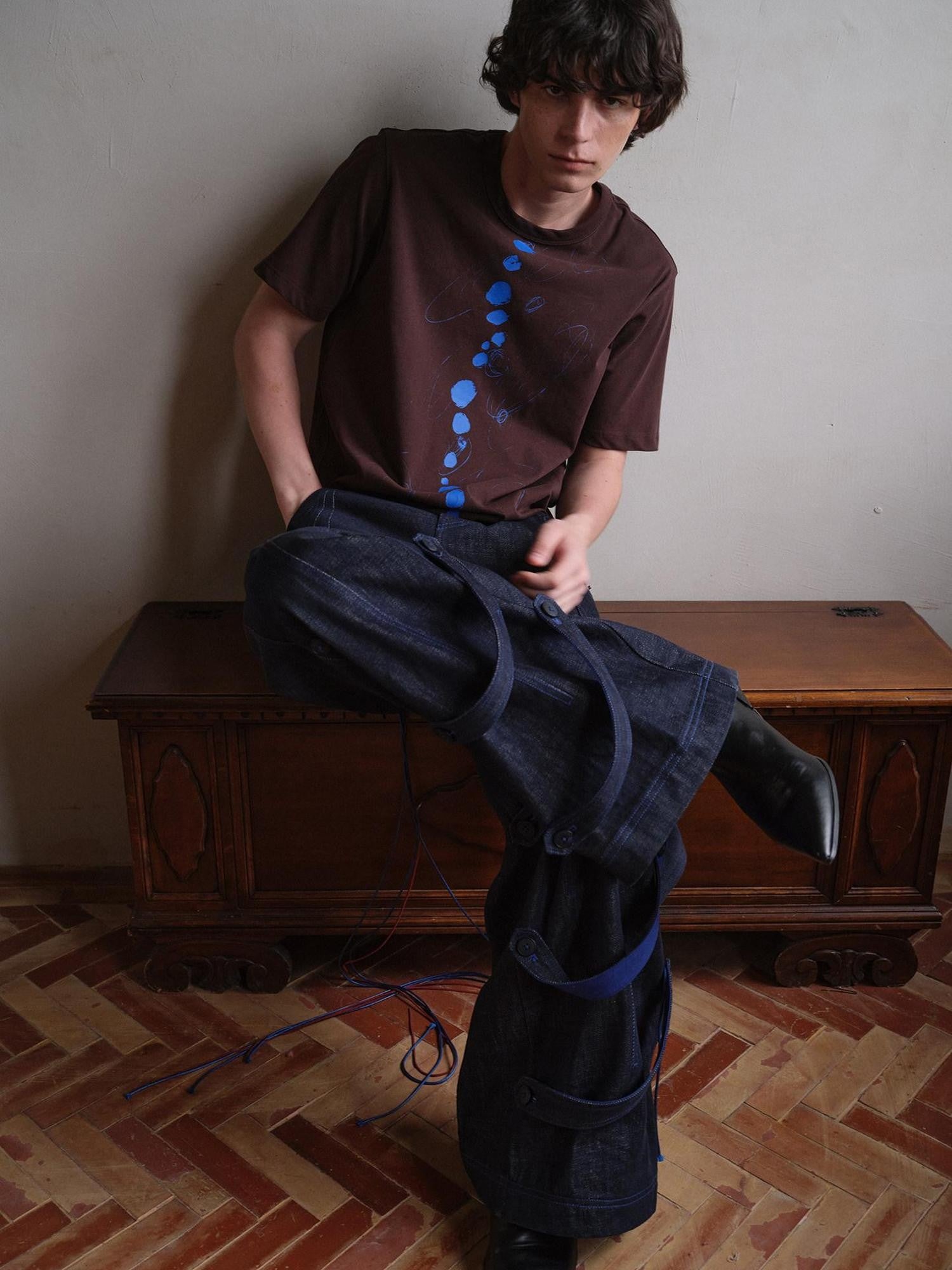 soknot Indigo Washed Dark Navy Wide Leg Relaxed Fit Men's Denim Loose Jeans