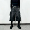ATAnothingness_Breathable_Pure_Cotton_Relaxed_Cargo_Straight_Unisex_Metallic_Black_Denim_Shorts_MISSTT