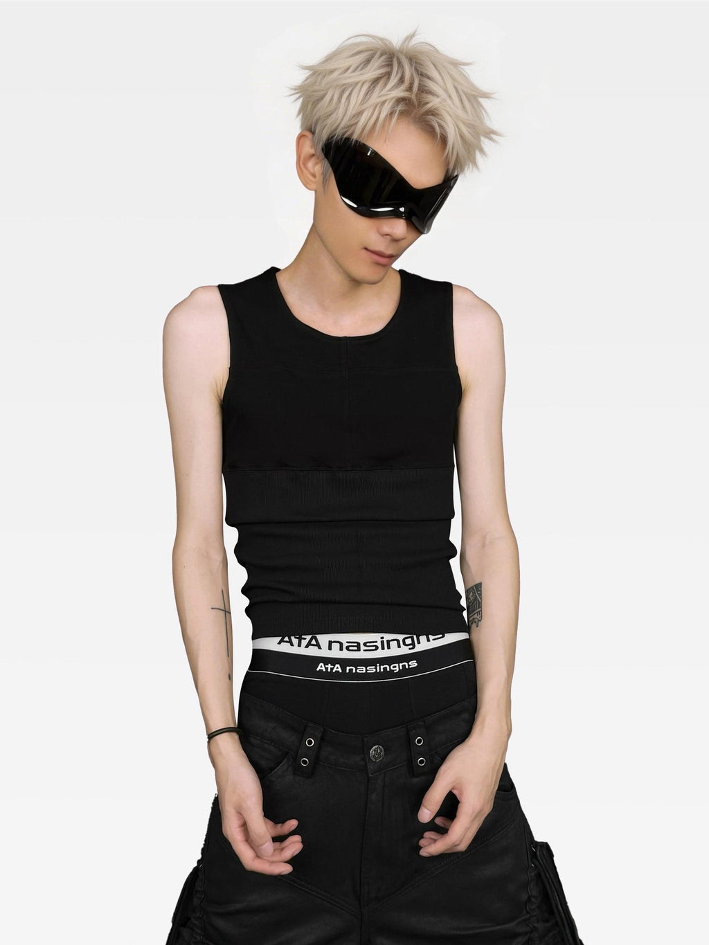 ATAnothingness Breathable Slim Fit Cotton Crewneck H Back Casual Everyday Black Youth Tank Tops