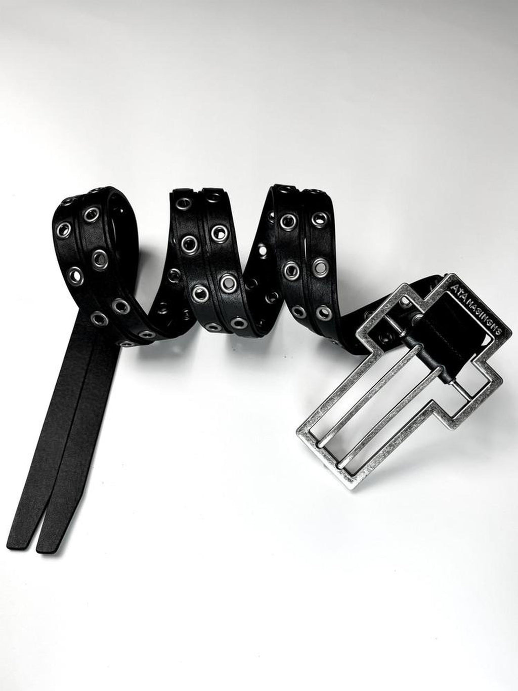 ATAnothingness Full Grain Leather Glossy Versatile Classic Buckle Unisex Black 135Cm Belts
