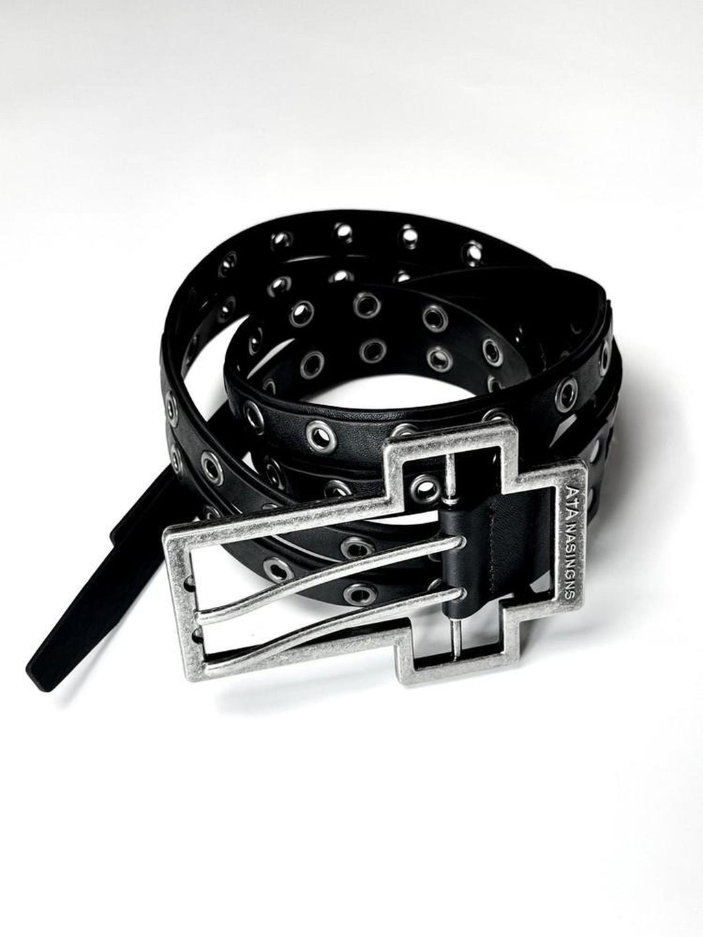 ATAnothingness Full Grain Leather Glossy Versatile Classic Buckle Unisex Black 135Cm Belts