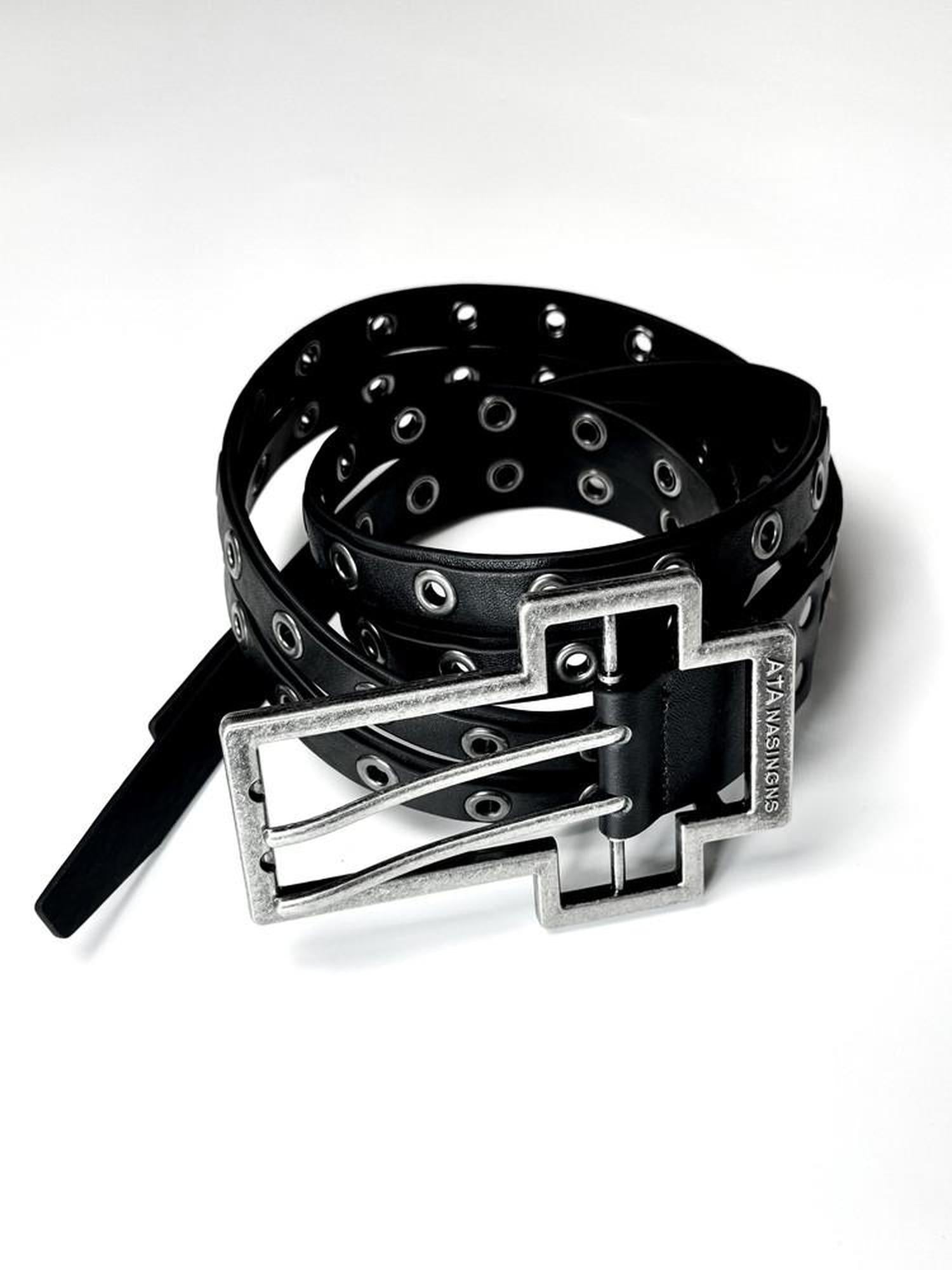 ATAnothingness Full Grain Leather Glossy Versatile Classic Buckle Unisex Black 135Cm Belts