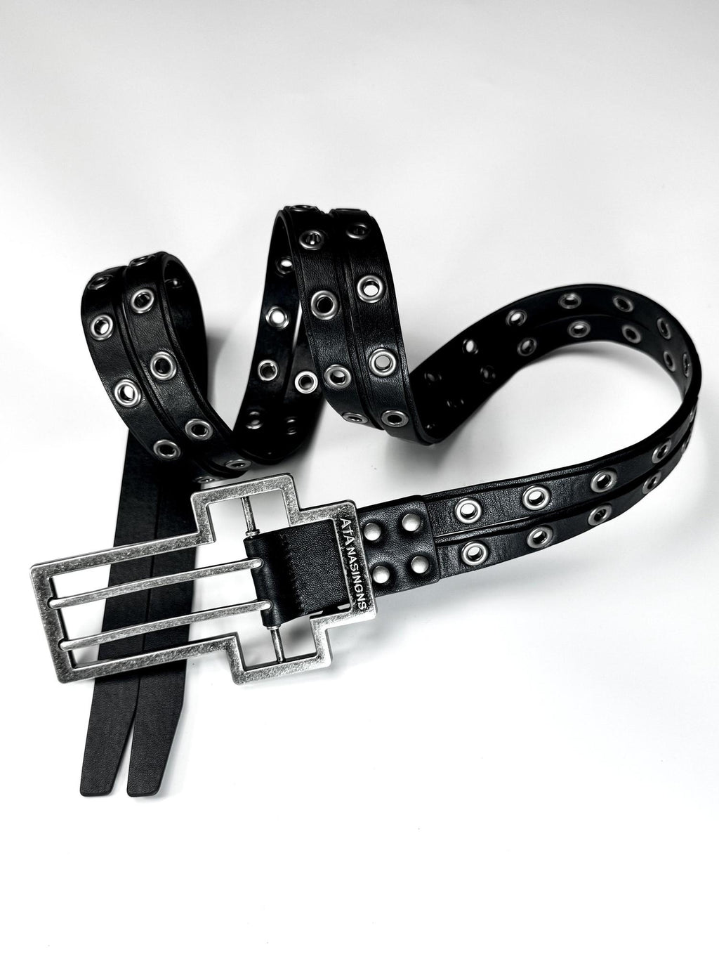 ATAnothingness Full Grain Leather Glossy Versatile Classic Buckle Unisex Black 135Cm Belts