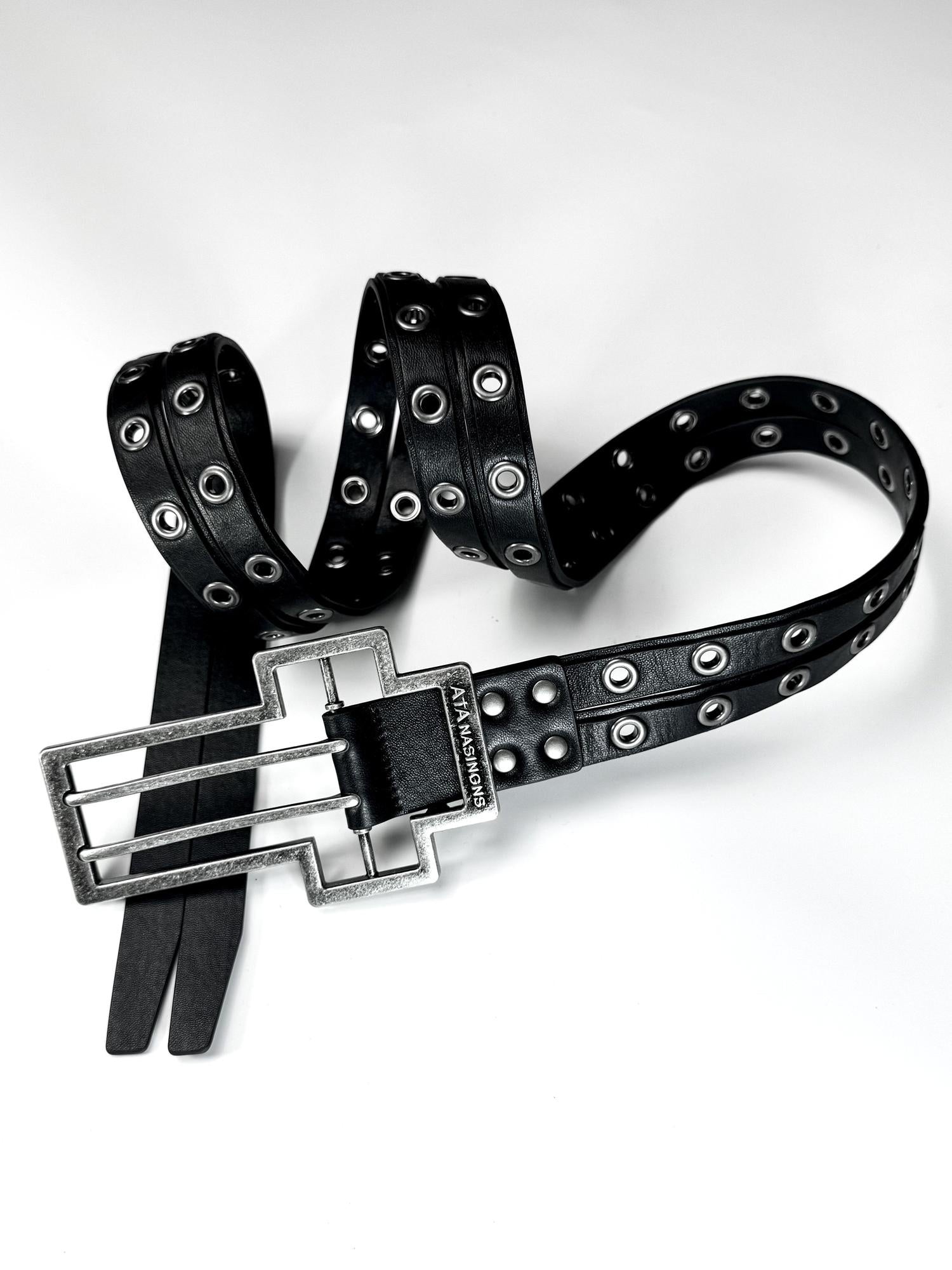 ATAnothingness Full Grain Leather Glossy Versatile Classic Buckle Unisex Black 135Cm Belts