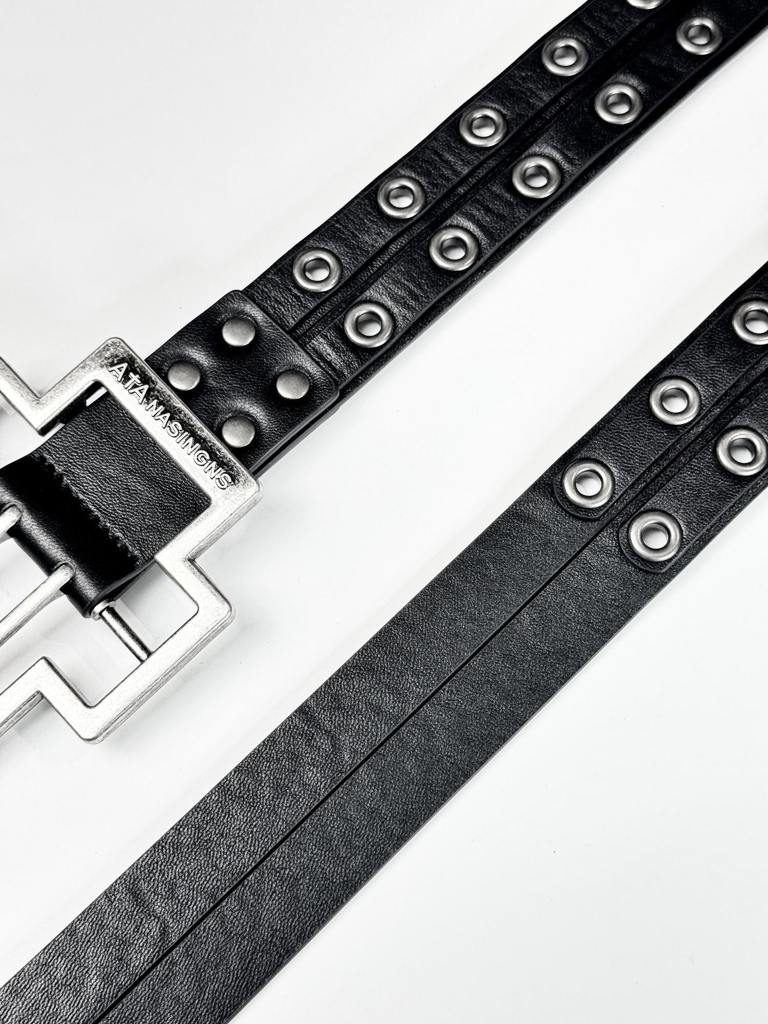 ATAnothingness Full Grain Leather Glossy Versatile Classic Buckle Unisex Black 135Cm Belts