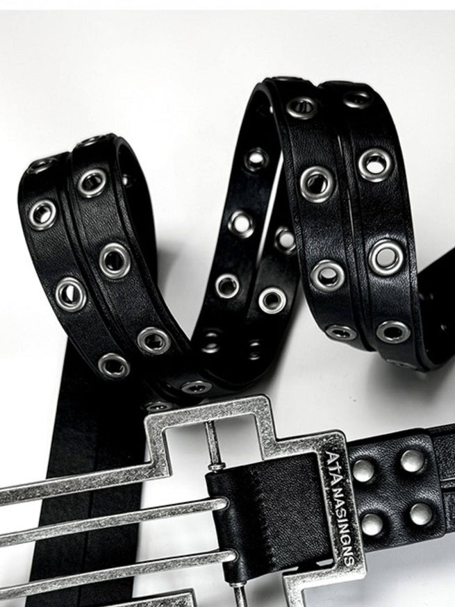 ATAnothingness Full Grain Leather Glossy Versatile Classic Buckle Unisex Black 135Cm Belts