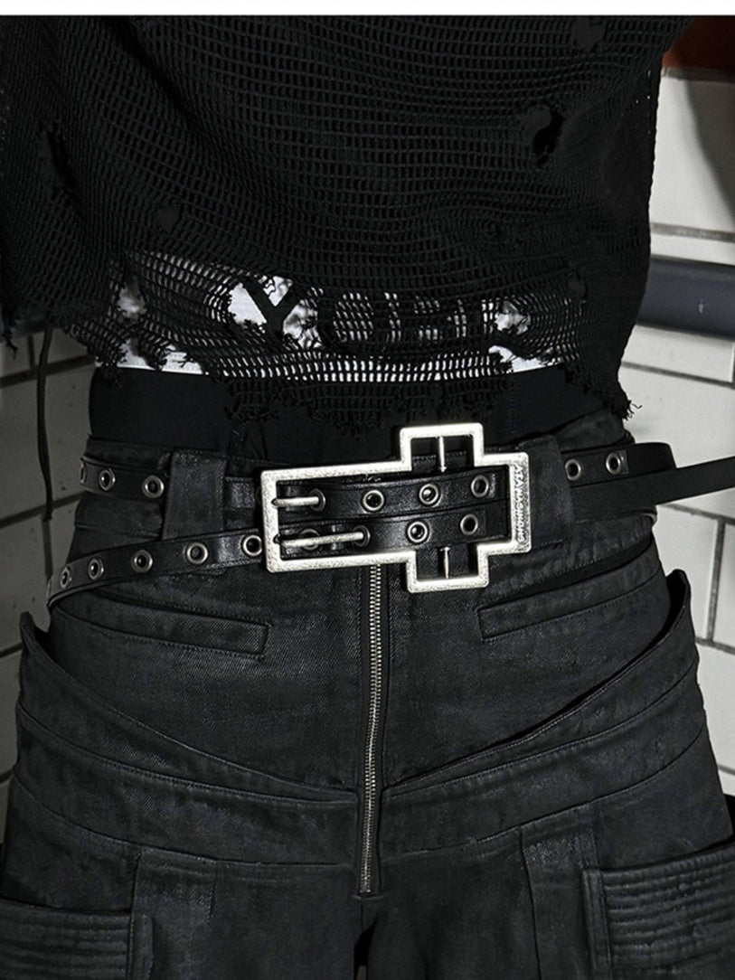 ATAnothingness Full Grain Leather Glossy Versatile Classic Buckle Unisex Black 135Cm Belts