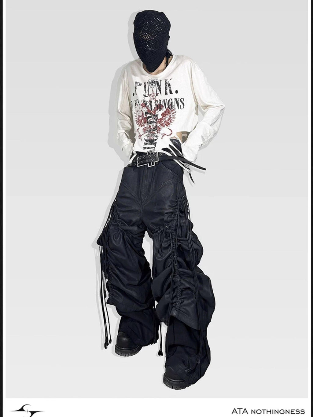 ATAnothingness Pleated Cargo Loose Fit Dark Gothic Mid Rise Cotton Casual Wide-Leg Jeans