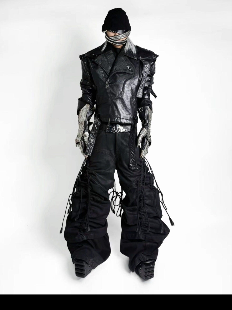 ATAnothingness Pleated Cargo Loose Fit Dark Gothic Mid Rise Cotton Casual Wide-Leg Jeans