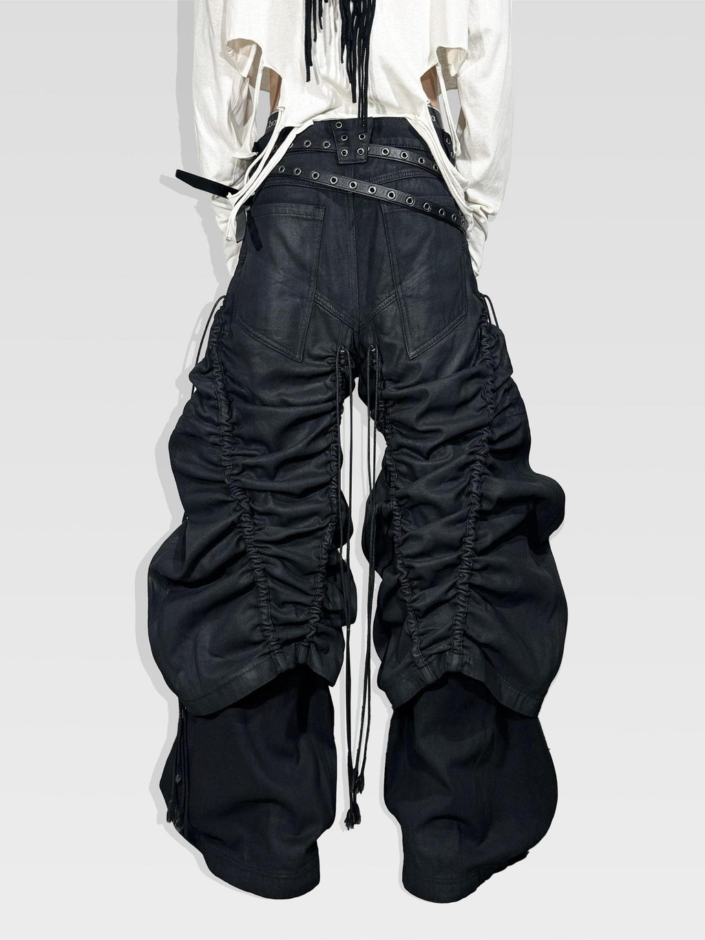 ATAnothingness Pleated Cargo Loose Fit Dark Gothic Mid Rise Cotton Casual Wide-Leg Jeans