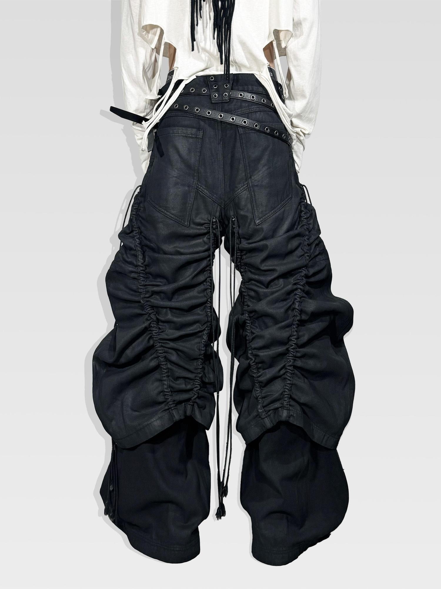 ATAnothingness Pleated Cargo Loose Fit Dark Gothic Mid Rise Cotton Casual Wide-Leg Jeans