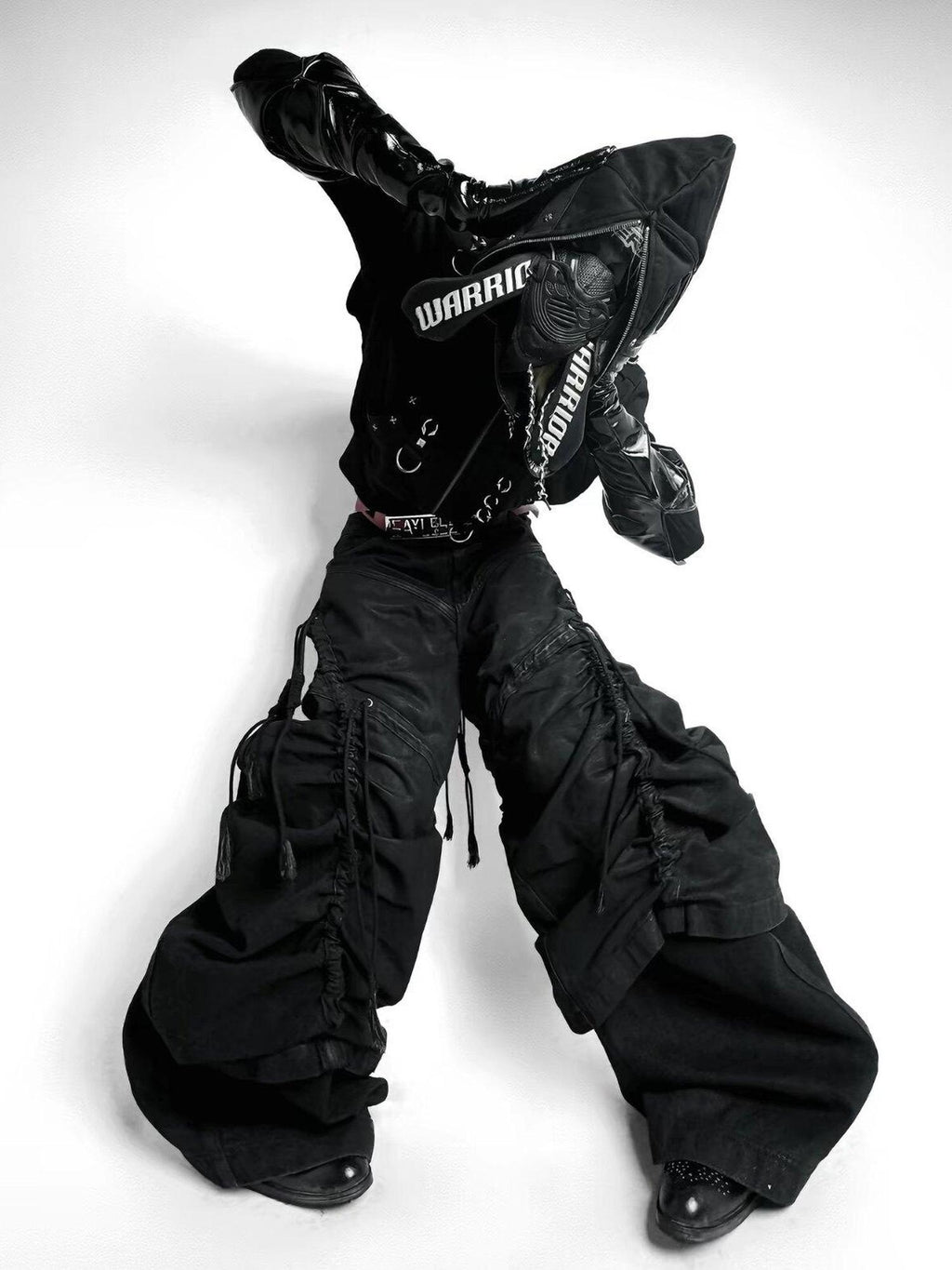 ATAnothingness Pleated Cargo Loose Fit Dark Gothic Mid Rise Cotton Casual Wide-Leg Jeans