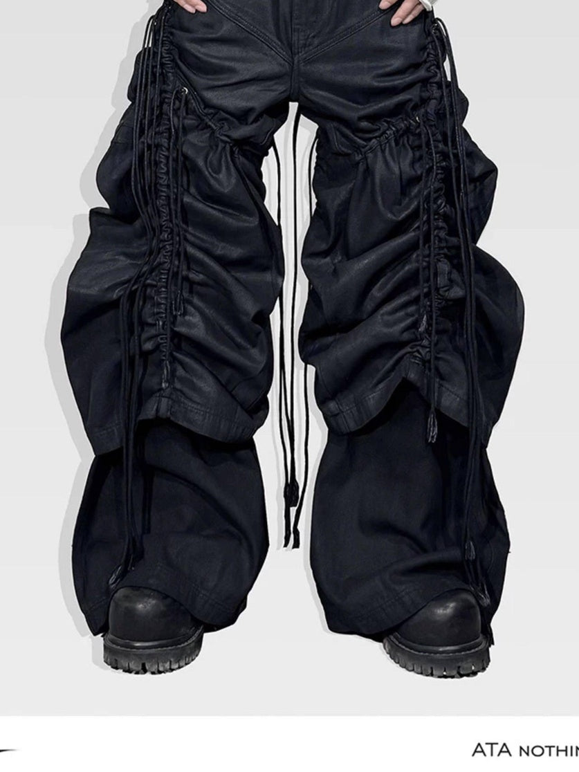 ATAnothingness Pleated Cargo Loose Fit Dark Gothic Mid Rise Cotton Casual Wide-Leg Jeans
